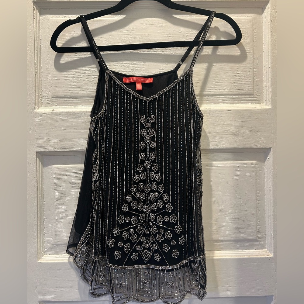 Saks Fifth Avenue silver beaded black top xs